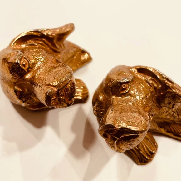 Bronze Heads Of Two Dogs Mid Century Modern Metal Arts
